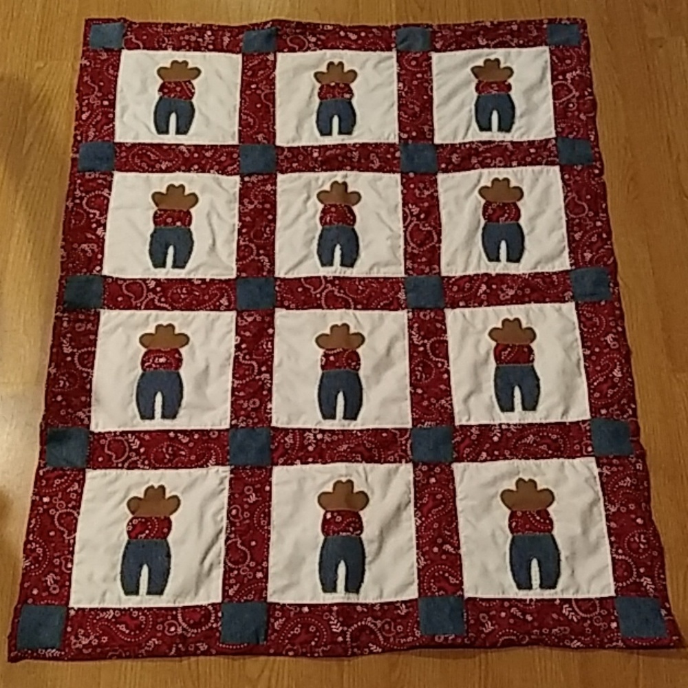 Hand stiched baby cowboy quilt